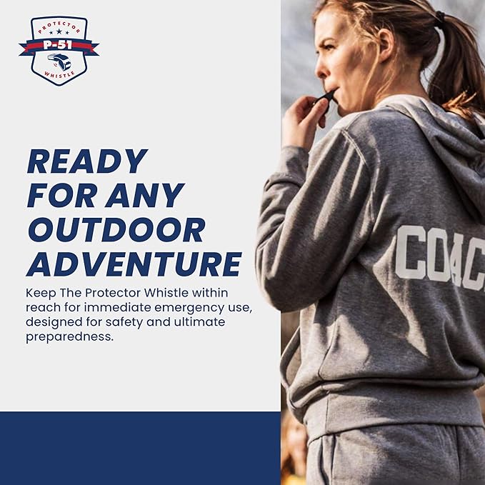 The Protector Whistle P51 - Coach Whistle - Official Whistle for Sports, Removable Cushioned Mouth Grip, Loud Safety Whistle for Adults with Breakaway Lanyard - Emergency Whistle Teacher Lifeguard