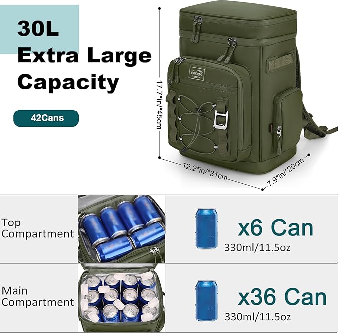 42Cans Cooler Backpack Insulated Leak Proof for Men & Women, Large Waterproof Backpack Cooler for Beach, Picnic, Outdoor, Leakproof, Multi-Functional