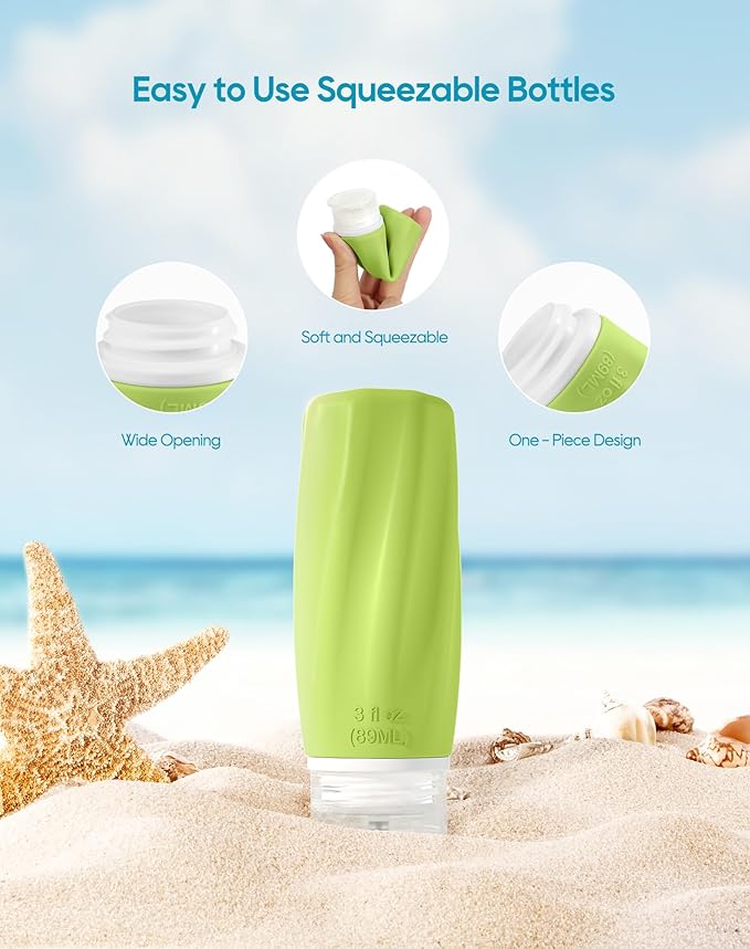 Morfone Travel Bottles Set for Toiletries, Tsa Approved Travel Size Containers Leak Proof Refillable Liquid Silicone Squeezable Travel Accessories for Shampoo Conditioner Lotion (Green)
