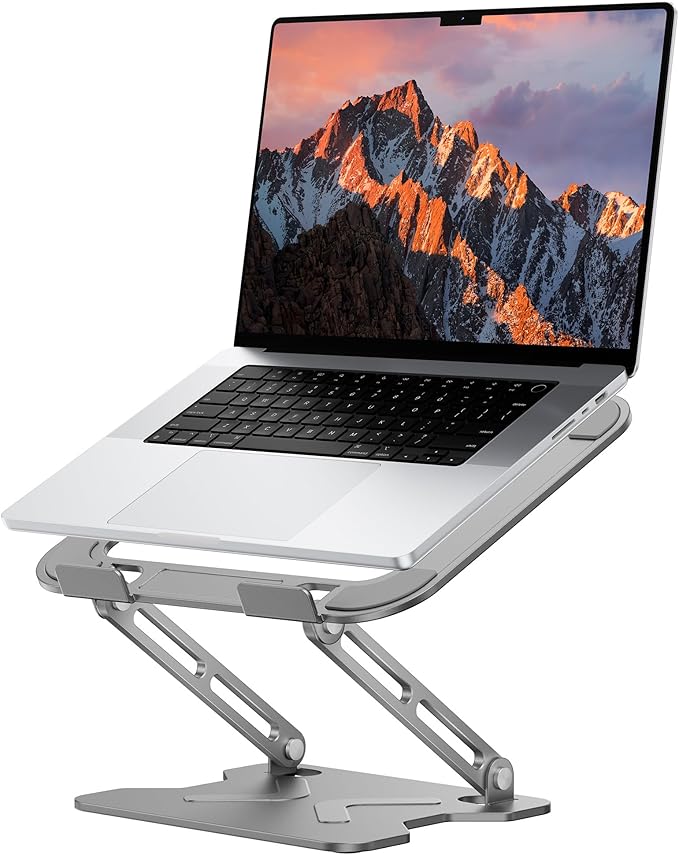 Foldable Laptop Stand for Desk, Adjustable Height Ergonomic Computer Stand, Portable Laptop Riser for MacBook Air Pro, All 10-16'' Notebooks Laptops, Grey