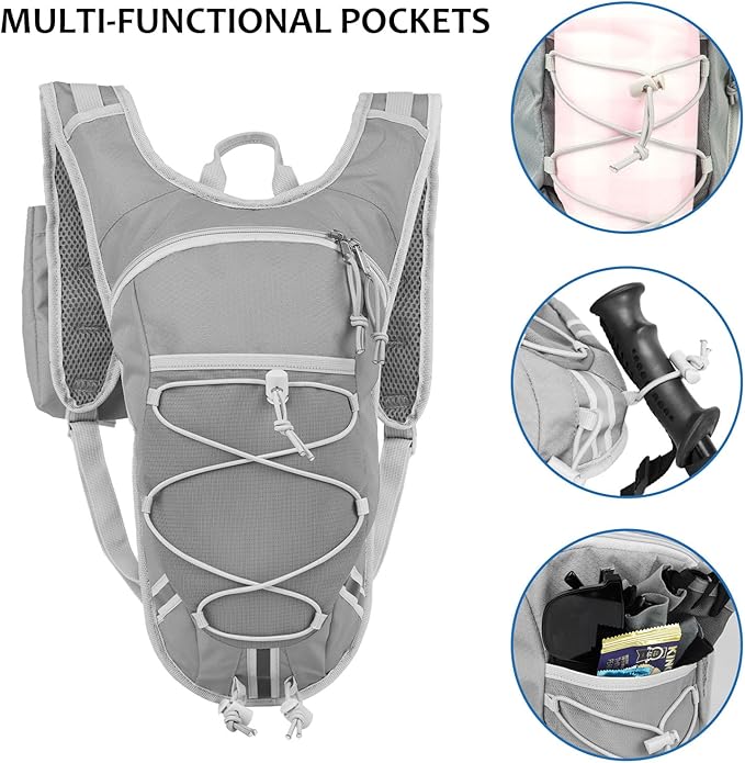 Lightweight Hydration Backpack 2L Water Bladder Pack for Running, Cycling, Hiking – Anti-Theft Water Backpack with Phone Holder, Trekking Pole Holder & Reflective Strips for Men & Women