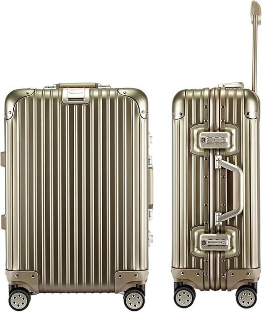 HotWay 24 Inch All Aluminum Checked In Luggage with Wheels, Hard Shell Zipperless Suitcase with TSA Locks, Silver Travel Luggage (22x14x9 Airline Approved), Gold