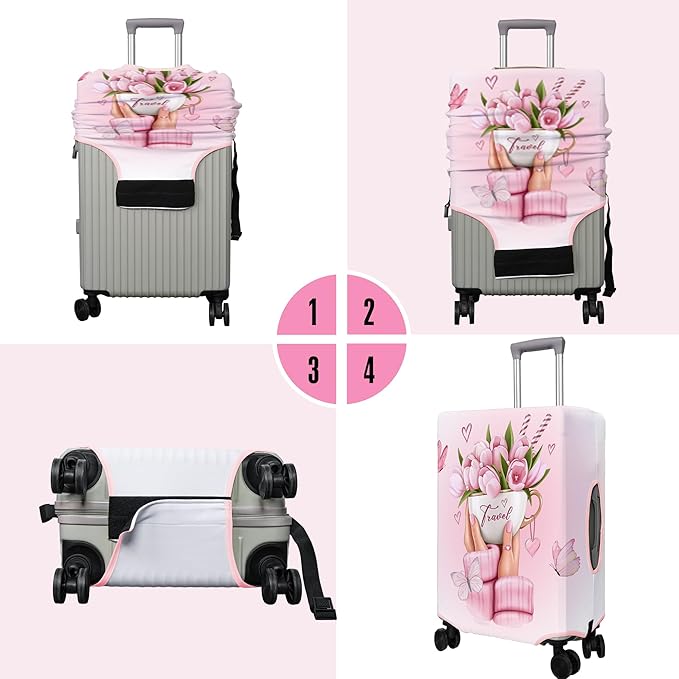 Travel Luggage Cover Suitcase Protector Fits 18-32 Inch Wheel Covers PatternedTravel Related Items Flower Luggage Protector Elastic M