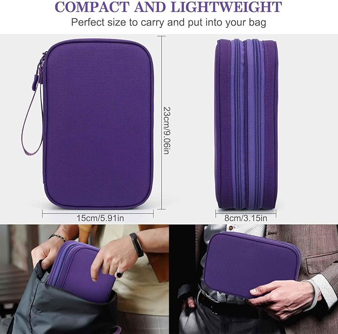 FYY Electronic Organizer, Large Travel Cable Organizer Bag Pouch Electronic Accessories Carry Case Portable Waterproof Double Layers All-in-One Storage Bag for Cable, Cord, Charger, Purple