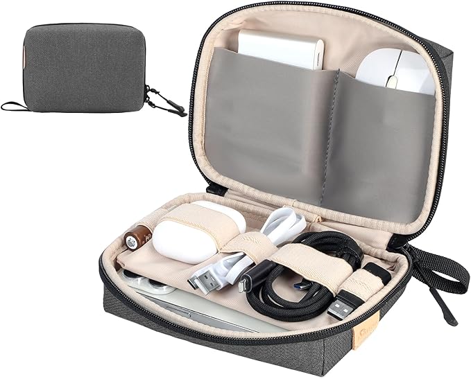 Electronics Organizer Cord Organizer Travel, Small Tech Bag for Cords, Chargers, Power Bank, Earbuds – Portable Cable Pouch for Office, Business Trip, Commute – Water & Scratch-Resistant