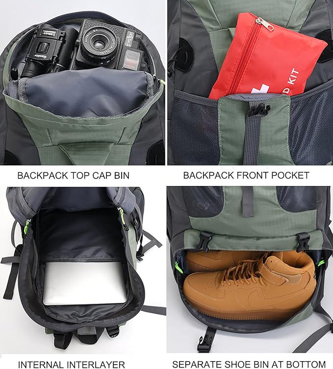 Bseash 50L Hiking Backpack, Water Resistant Lightweight Outdoor Sport Daypack Travel Bag for Camping Climbing Skiing Cycling (Lake Green - No Shoe Compartment)