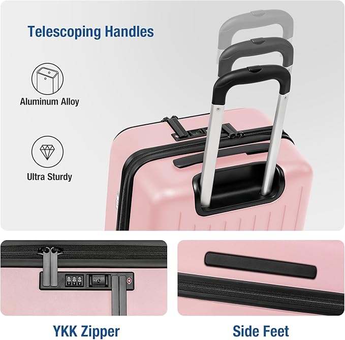 KYME 22-Inch Hardside Small Suitcase, 100% PC Hard Shell with Laptop Compartment, TSA Lock, Double Wheels, Pink