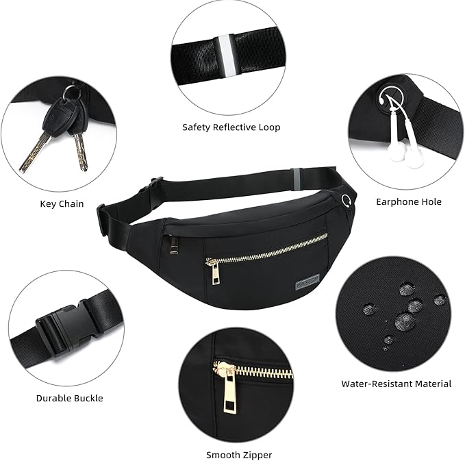MAXTOP Large Crossbody Fanny Pack with 4-Zipper Pockets,Gifts for Enjoy Sports Festival Workout Traveling Running Casual Hands-Free Wallets Waist Pack Phone Bag Carrying All Phones