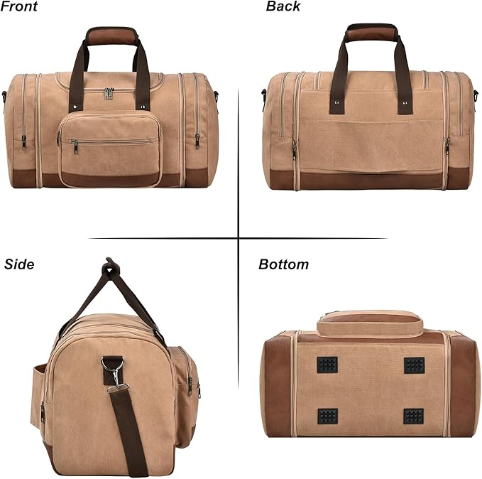 Litvyak Duffle Bag for Travel, Large 60L Canvas Travel Duffel Bags Overnight Weekend Gym Carry On Luggage Bag for Men & Women(Coffee)