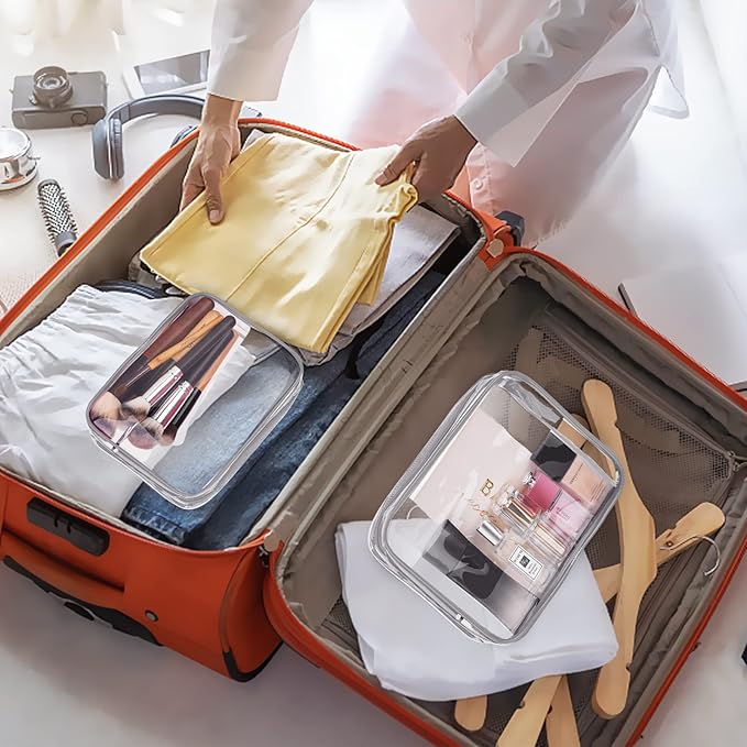 5Pcs Crystal Clear PVC Travel Toiletry Bag Kit for Women Men, Waterproof Vinyl Packing Organizer Storage Bags with Zipper Handle Straps, Cosmetic Pouch Carry on Airport Airline Compliant Bag Handbag