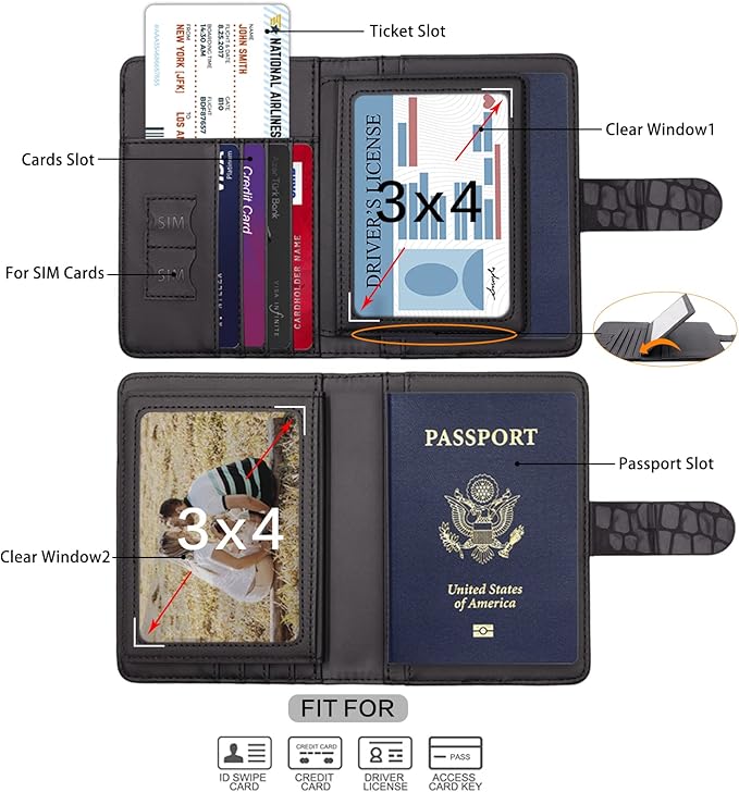 Melsbrinna Rfid Passport Holder for Travel women/Men, Cute Passport Wallet Rfid Blocking Card Slots, Rfid Passport Cover/CaseTravel Wallet, Passport Book Holder (1, Black2)