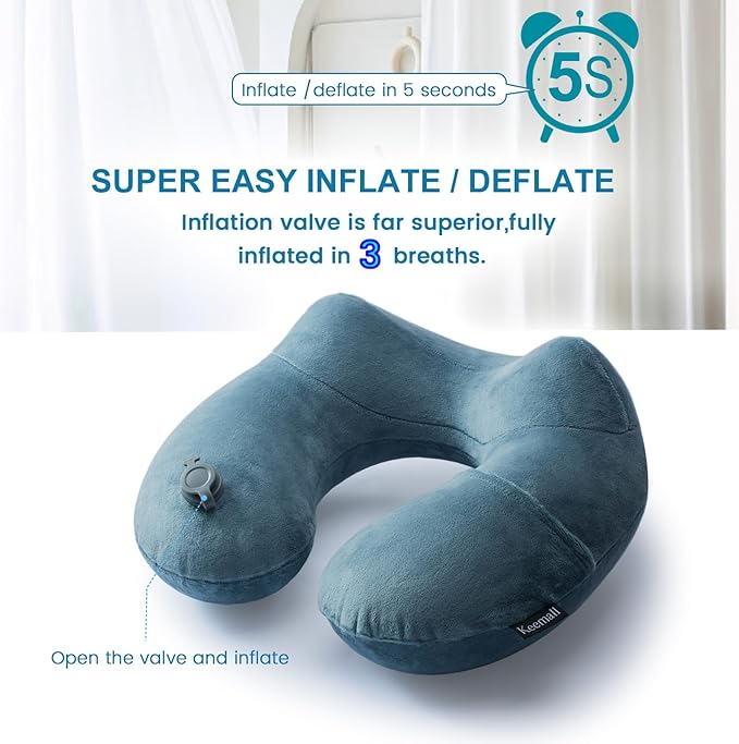 Inflatable Travel Neck Pillow for Airplane Sleeping Blow Up Neck Support Air Pillow Traveling on Plane Long Flights Washable