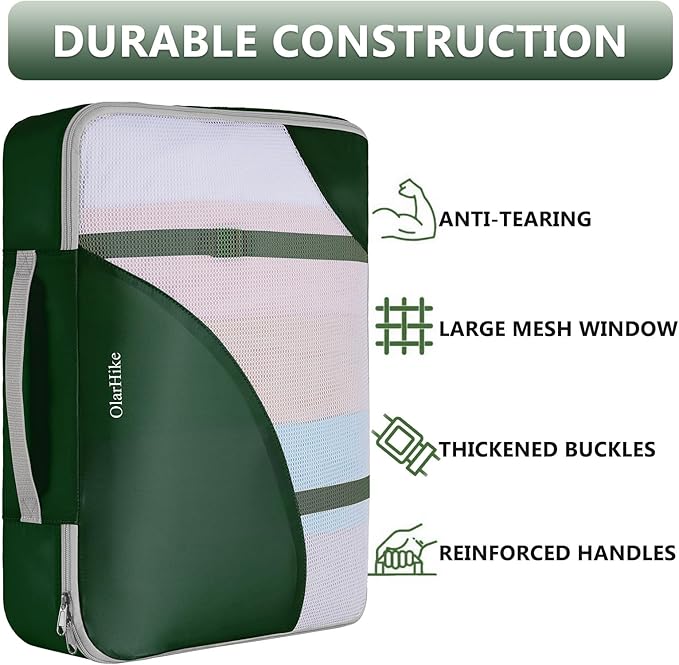8 Set Packing Cubes for Travel, Gifts for Women Mom,Anti-Tearing Suitcase Organizer for Luggage with Shoe & Hanging Toiletry Bag,OlarHike Vacation Essentials & Accessories for Cruise Ship,Dark Green