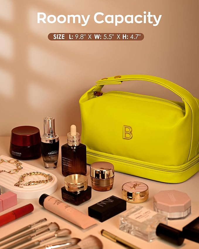 Gifts With Initials for Women, Personalized Makeup Bag with Handle, Initial Double Layer Cosmetic Bag with Makeup Brush Organizer, Cute Cosmetic Pouch for Women, Gifts for Friends Female