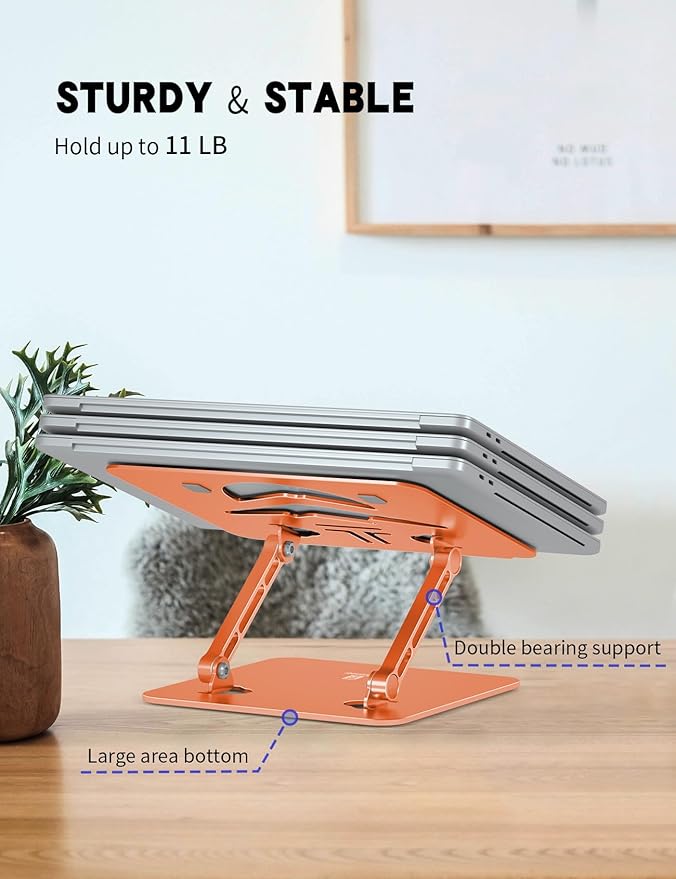 Laptop Stand, Ergonomic Adjustable Computer Stand for Collaborative Work, Foldable and Portable Heat Sink Computer Stands, Fits up to 15.6-inch Laptops (Orange)