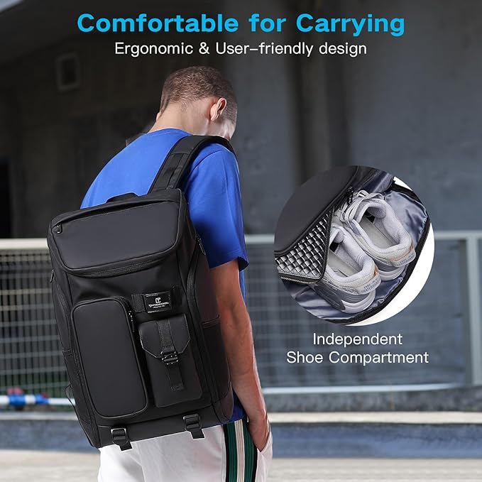 Carry on Travel Backpack for Men Women,30L Multi-Pocket 17.3inch Laptop Backpack, Sports Gym Tennis Badminton Backpack with Shoe Compartment-Black