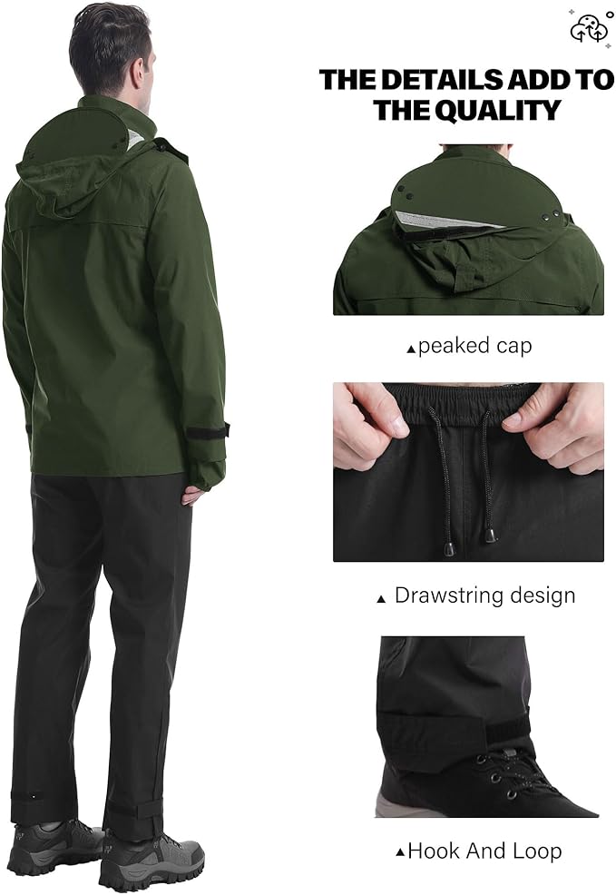 iCreek Rain Suit Waterproof Jacket with Pants 2 Pieces Breathable Lightweight Packable Raincoat with Hooded Rain Gear Unisex