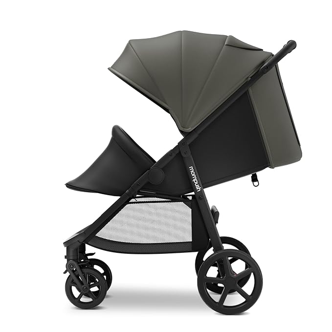 Mompush Nova Baby Stroller for Toddler, Infant & Newborn | Spacious Seat & Lie-Flat Mode | Compact One-Hand Fold, UPF 50+ Canopy & All-Wheel Suspension | Includes Rain Cover & Cup Holder, Green