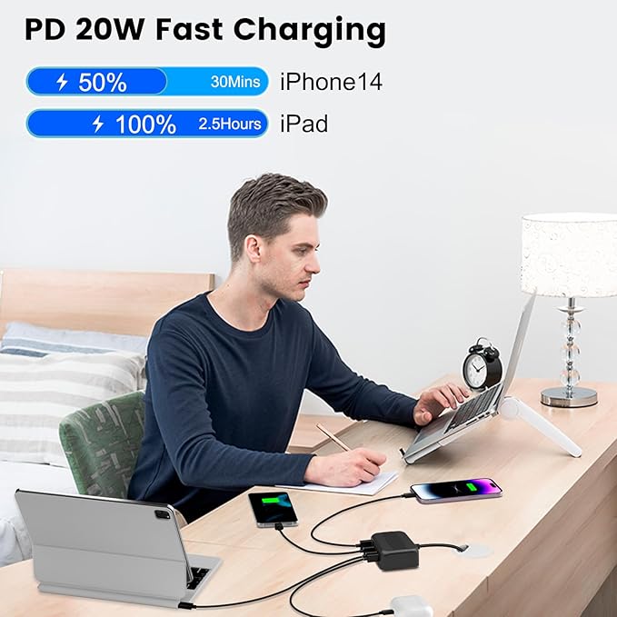 USB C Charger, BURUDU 120W 6 Port USB C Charging Station,Multiports with 4 USB C and 2 QC USB A,Portable PD Fast USB C Wall Charger for iPhone16/15/14/13/12/11 Pro Max,iPad,iWatch,Pixel Samsung Galaxy