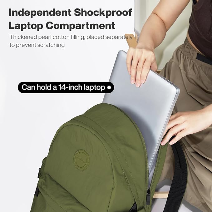 mixi Outdoor Lightweight Backpack Casual Carry On Laptop Backpack Travel Bookbag for Women Men, Water Resistant Durable Small Hiking Bag for Camping Weekender Sports College Work, 15 Inch Jungle Green