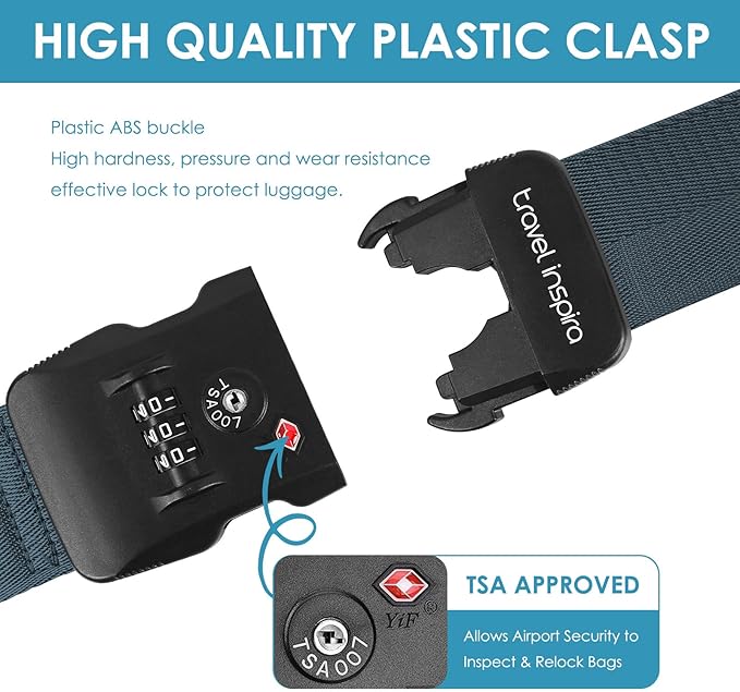 Travel Inspira Luggage Straps for Suitcases with TSA Lock, Protect Your Luggage Anti-Burst, High Visibility Color, Easy to Identify Luggage Adjustable Heavy Duty Belt for 20-32 Inch Suitcases