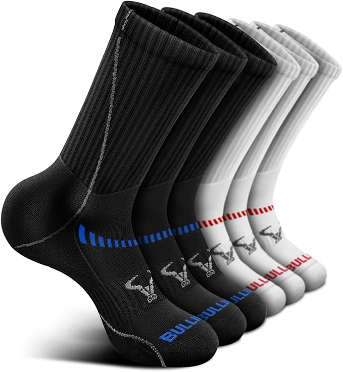 BULLIANT Compression Socks for Men 6Pairs, Athletic Crew Socks Cushioned For Men Sports Running-Arch Support