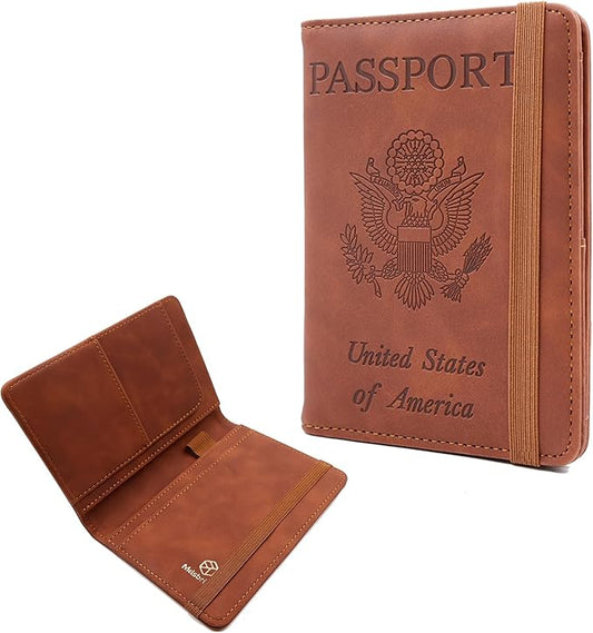 Melsbrinna Premium Leather Passport Holder Covers Case, Waterproof Rfid Blocking Travel Wallet Passport Holder with Pen Holder, Cute Passport Book for Women/Men