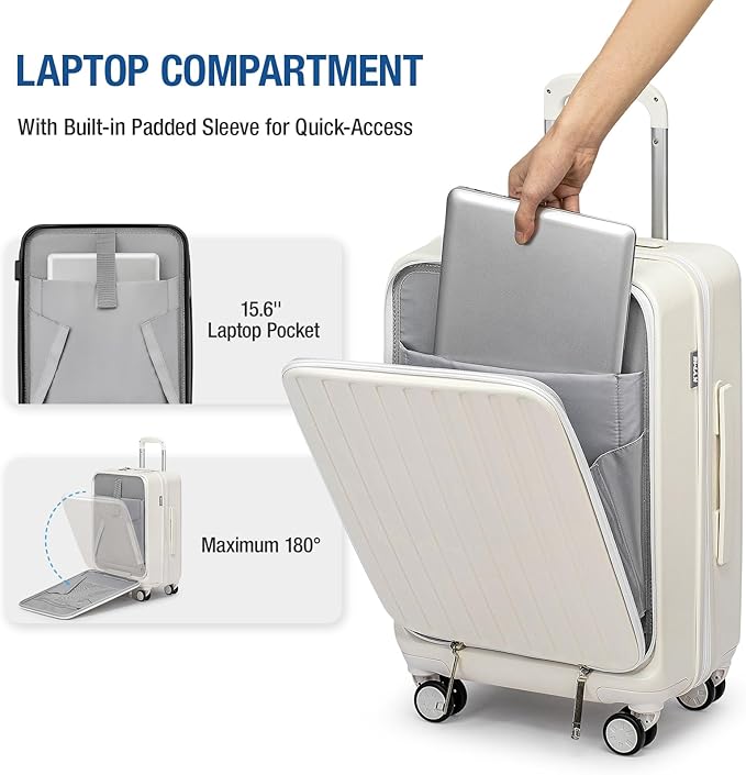 KYME Hardside Carry On Luggage with Laptop Compartment (White, Carry-On 20 Inch)