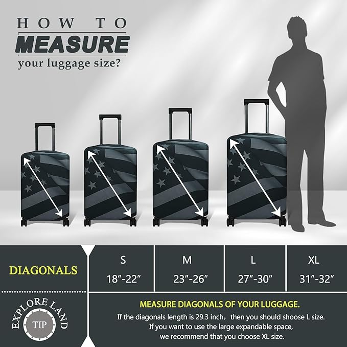 Explore Land Travel Luggage Cover Suitcase Protector Fits 23-26 Inch Case (Flag, M)