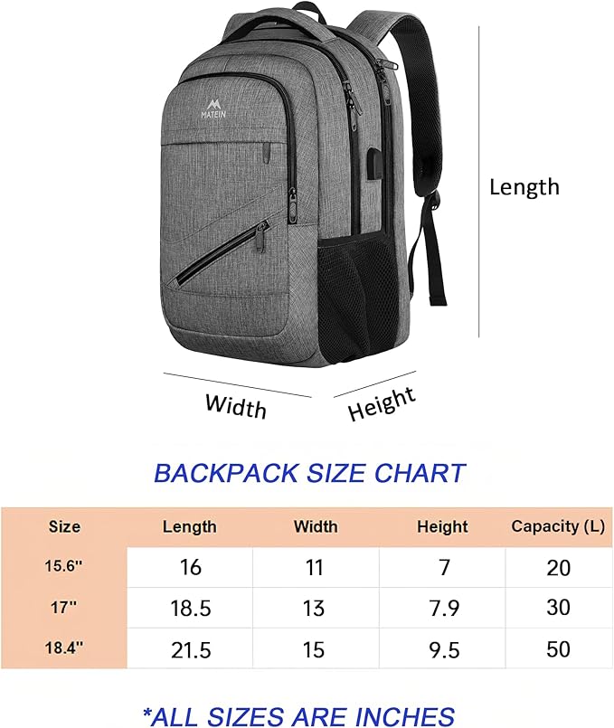 MATEIN 18 Inch Laptop Bookbag, 50 L Extra Large School Laptop Backpack with Luggage Strap and TSA Laptop Compartment for Men Women, Waterproof Carry On Computer Bag for Students Teachers, Grey