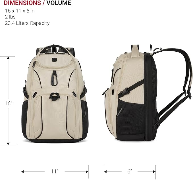 SwissGear Mini 1900 Scansmart Slim Version Laptop Backpack, Oatmeal, 16-Inch