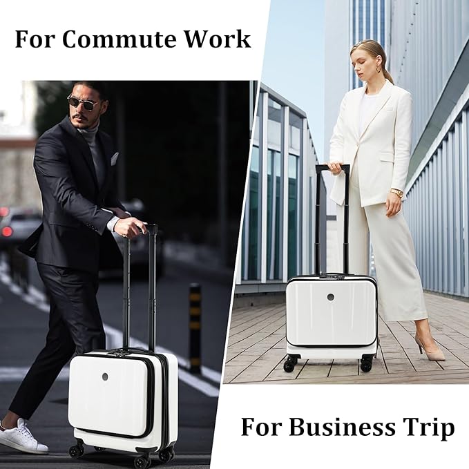 16 Inch Carry On Luggage with 2 Compartments for 14” & 15” Laptop, 16.14*8*17.12” Rolling Briefcase, Lightweight Hardshell ABS+PC Suitcase with Spinner Silent Wheels, for Business Trip, Milky White