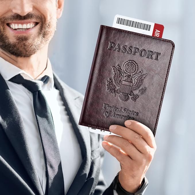 Passport Holder with Vaccine Card Slot Combo, Passport Wallet/ Cover/ Case for Women and Men(BC-Brown)