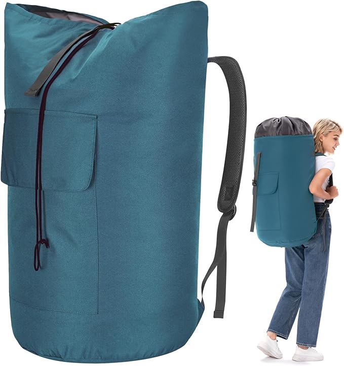 Laundry Bag for College, Backpack Laundry Bag for College Turquoise, 115L Extra Large Laundry Backpack, Heavy Duty Dirty Clothes Bag, Dorm Room Essentials for College, Travel, Laundromat, Apartment