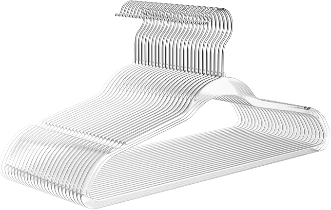 MIZGI 50 Pack Clear Plastic Hangers - Premium Thick Invisible Space Saving Hanger with 360° Swivel Hook, Ultra Slim Hangers for Suits, Dresses, Shirts, Coats & Pants