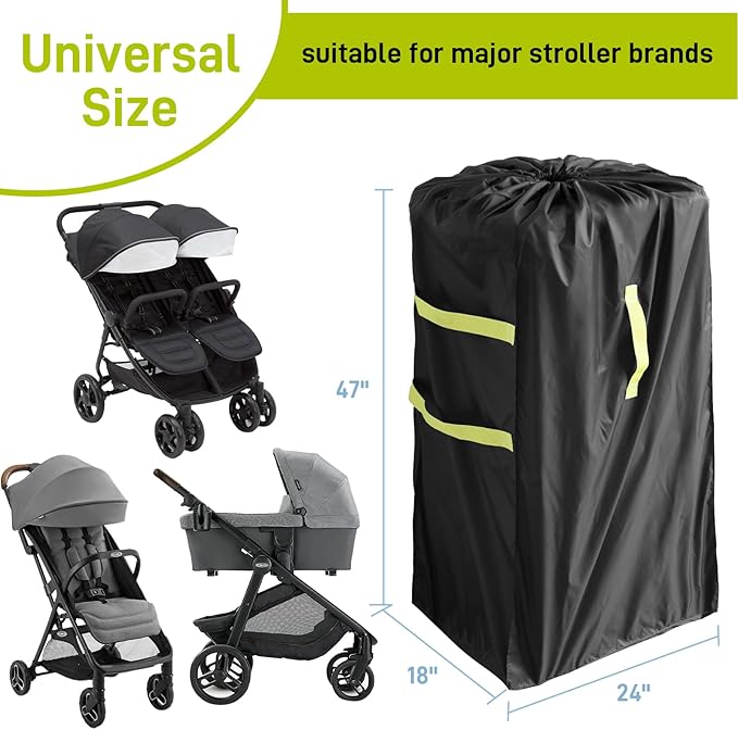 Gate Cheak Stroller Bag for Airplane Travel, Standard or Double Stroller Travel Bag For Airplane, Waterproof Travel Carry Bag, Large Stroller Cover, Black