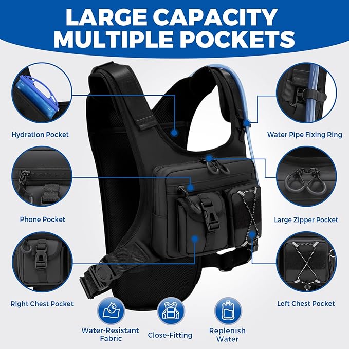 USA Original Patent Running Hydration Vest Backpack, Lightweight Chest Pack with 2.0L Water Bladder Bag Daypack for Hiking Running Cycling Race Marathon for Women Men