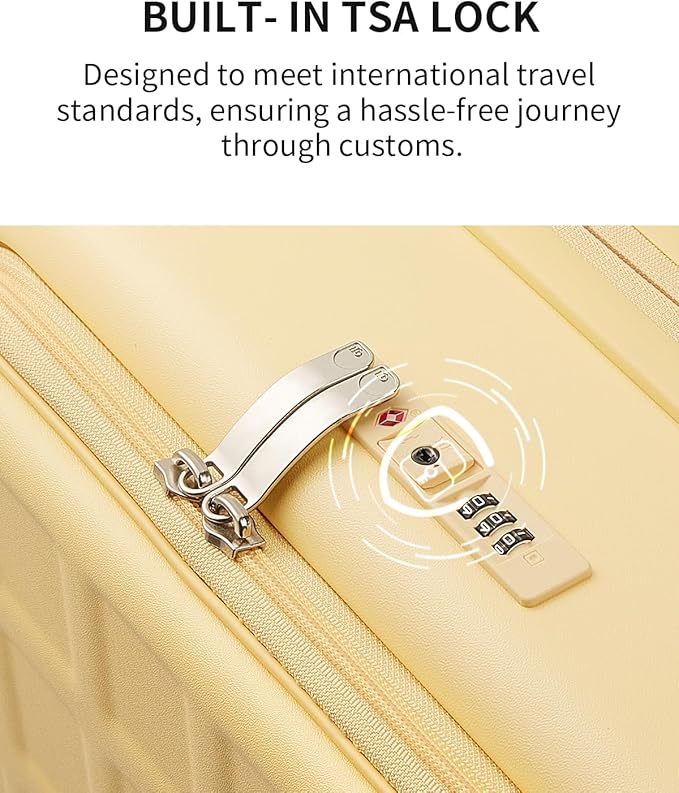 aji Expandable Top Opening 24 Inch Checked Luggage with Spinner Wheels, Large Suitcase with TSA Lock, Hard Shell Travel luggage Suitcases for Men Women, for 12+Days Travel, Cheese Yellow