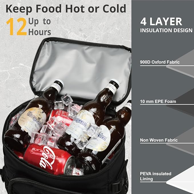 Tactical Backpack Cooler, 25L Cooler Backpack Insulated Leak-Proof, Heavy Duty Large Lunch Backpack, Waterproof Ice Chest Backpack for Men Women Adults Work Daytrip Camping Beach Hiking Accessories