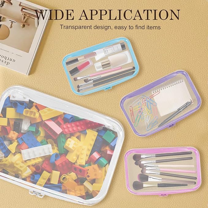 4PCS Clear Hard Zipper Case - Portable Organizer Pouches, Waterproof Plastic Cosmetic Bag,Travel Organizer Box for Cable, Make up Tools and Toiletries
