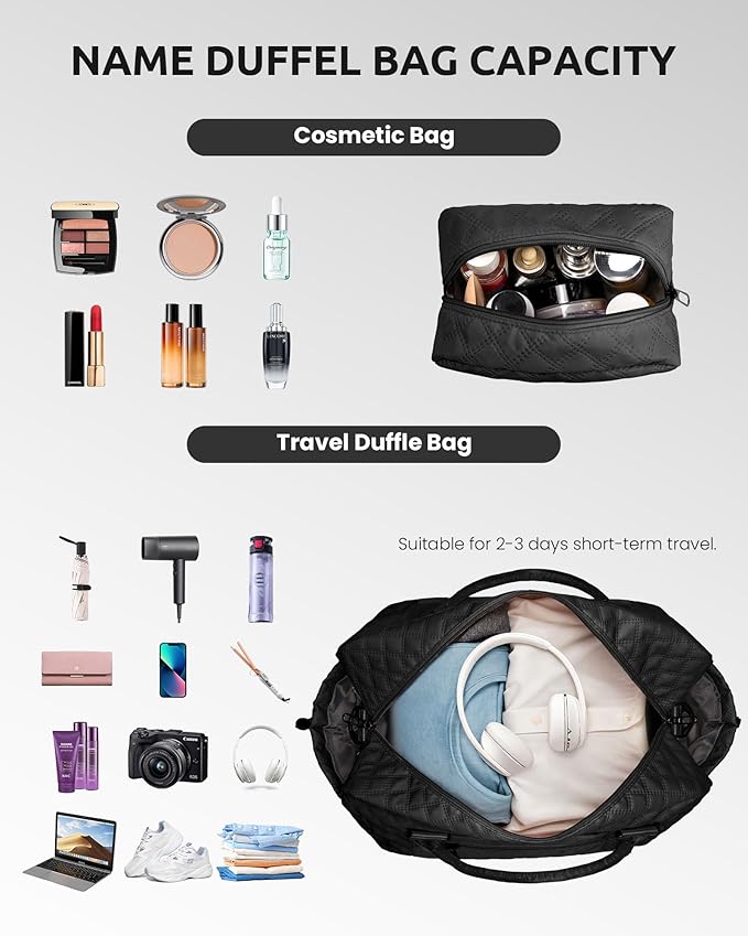 Gifts for Teen Girls-Initial Duffle Bag with Shoe Compartment, Personalized Weekender Bag, Monogram Overnight Bag, Letter Travel Bag with Makeup Bag，Personalized Gifts (Letter F)