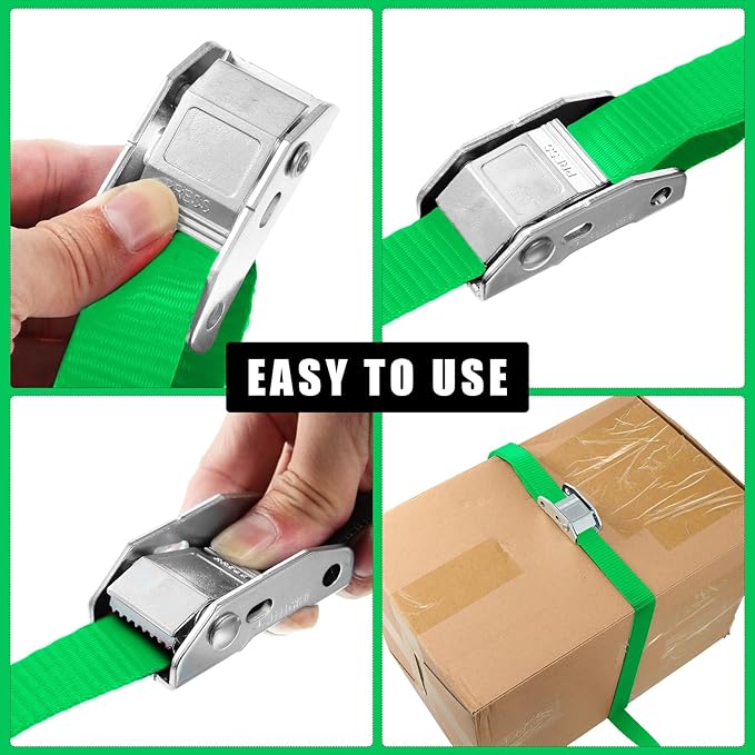 16 Pcs Cambuckle Tie Down Straps 1763lbs Break Strength Securing Straps 1'' x 15 ft Cambuckle Tie Downs with S Hook for Motorcycle, Kayak, Car, Truck, Boat Moving, Securing Cargo(Green)