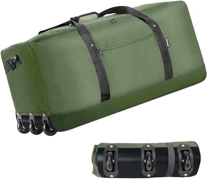 Finnhomy 120L Foldable Rolling Duffel Bag with 3 Wheels, Light Weight Travel Duffel bag with Large Loading Capacity, 32 inch Rolling Duffel bag with Shoulder Strap for Travel Camping Sports