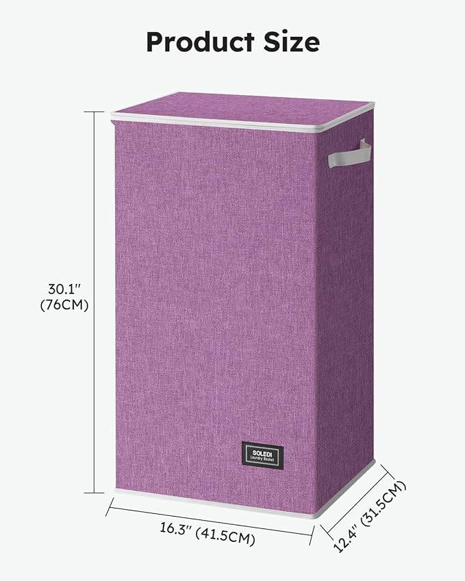 SOLEDI Laundry Hamper with Lid 100L Large & Tall Collapsible Laundry Basket, Clothes Hamper with Bag Removable Easy to Carry, Dirty Hampers for Bedroom, Bathroom, Dorm, College, Purple
