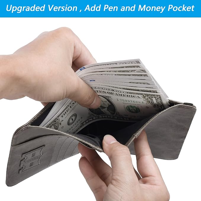 Passport Holder Cover Wallet Travel Essentials RFID Blocking Leather Card Case International Must Haves Travel Accessories for Women Men(113#Grey)
