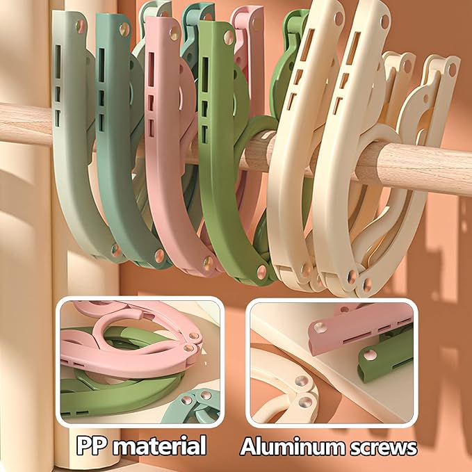 24 PCS Foldable Non Slip Plastic Clothes Hangers with Clips - Travel Accessories Drying Rack, 4 Colors
