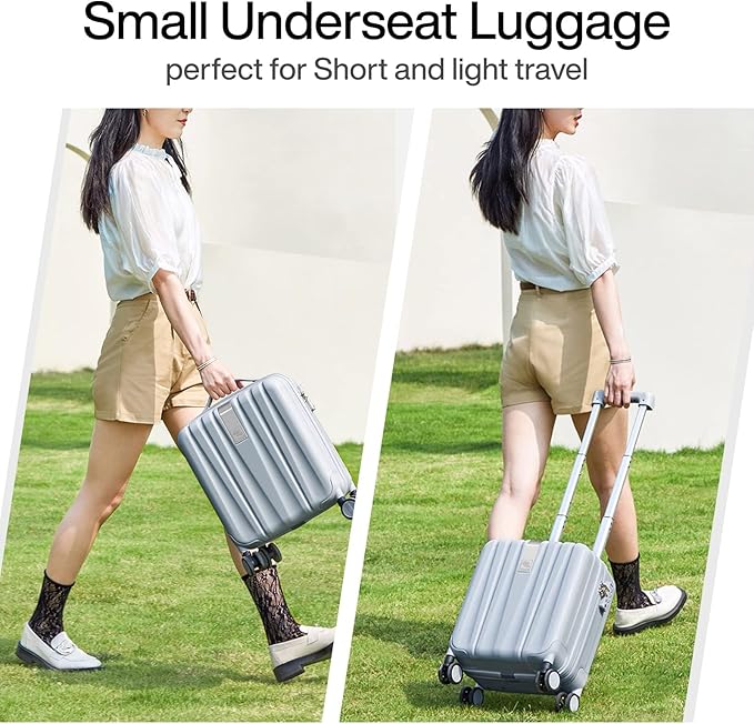Hanke 14 Inch Underseat Carry On Luggage with Wheels Hard Shell Suitcases Carry On Bag Lightweight Small Mini Suitcase Travel Luggage for Travel（Gray）