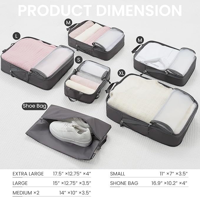 BAGAIL 6 Set Ultralight Compression Packing Cubes Packing Organizer for Travel Accessories Luggage Suitcase Backpack