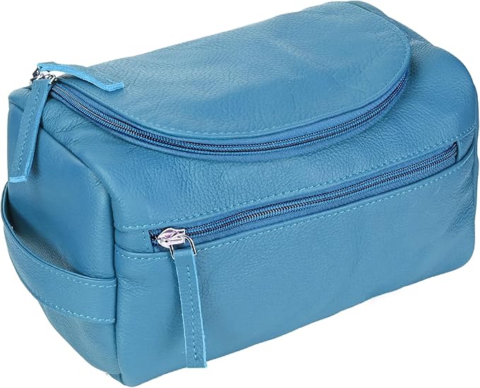 ELIZO Premium REAL Leather Toiletry Bag for Men Dopp Kitt Hanging Mens Toiletry Large TSA Toiletries Bag Shaving Grooming Bag Organizer Espresso (Blue, Large)
