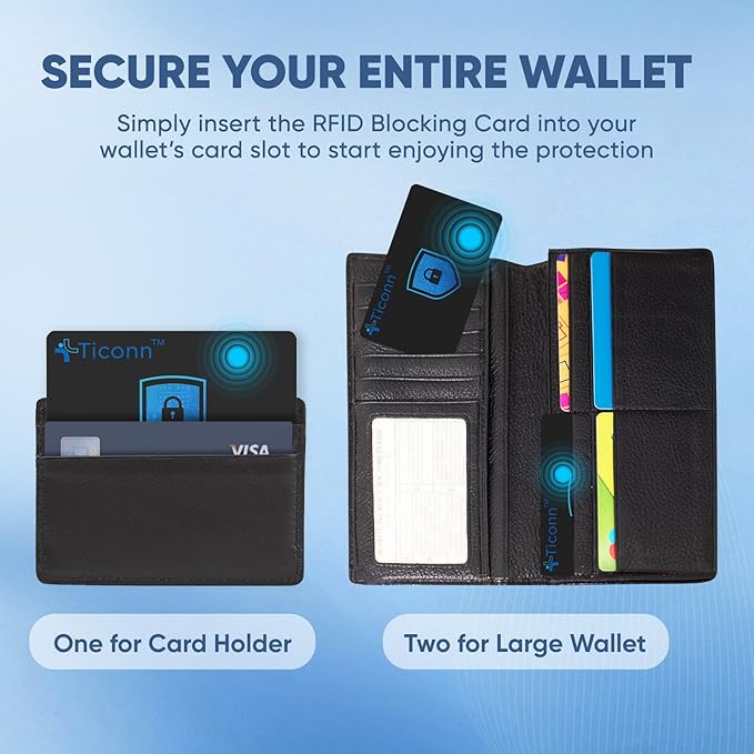 TICONN RFID Blocking Cards - 2 Pack, Premium Contactless NFC Debit Credit Card Passport Protector Blocker Set for Men & Women, Smart Slim Design Perfectly fits in Wallet/Purse (2)